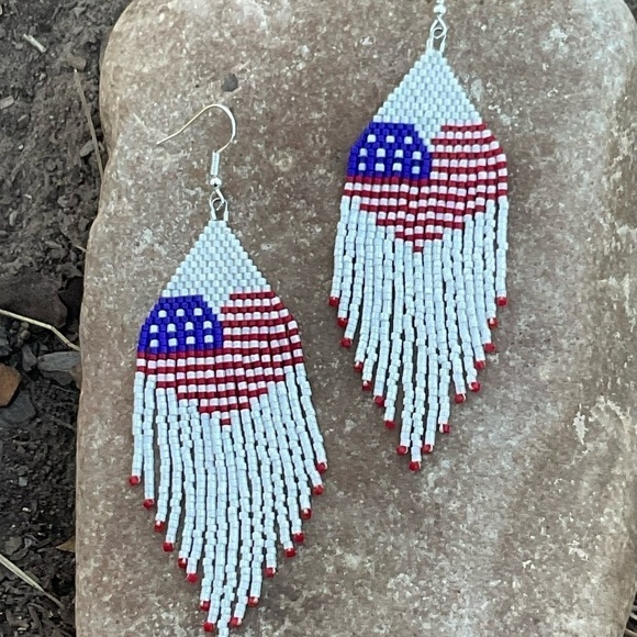 Heart Flag Beaded Earrings, New, Handmade by Me - Picture 4 of 13
